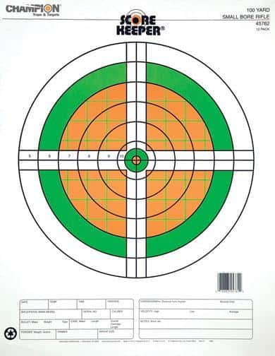 Champion Scorekeeper Targets - Fluorescent Orange & Green Bull - 100 yd. Small Bore Rifle (12-Pack)