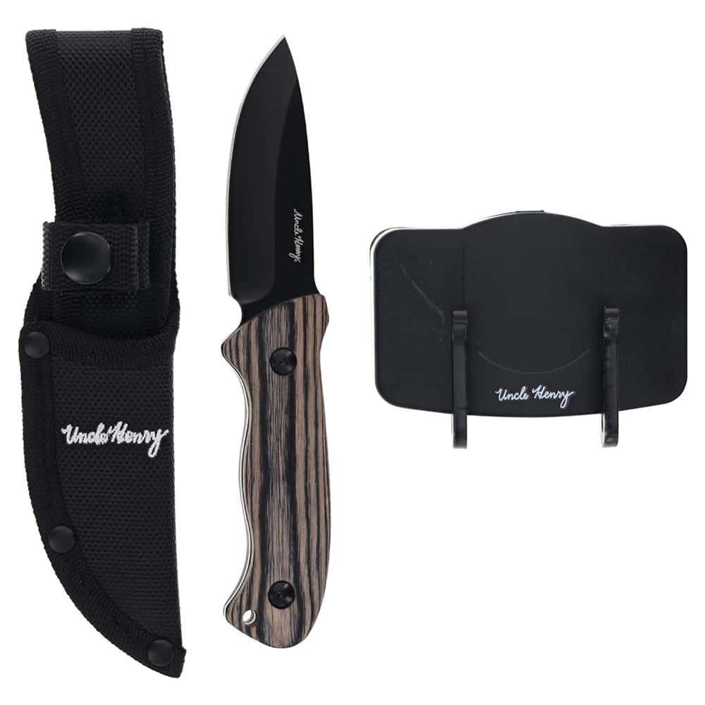 Uncle Henry Fixed Blade Knife 3" Drop Point Blade Pakkawood with Headlamp