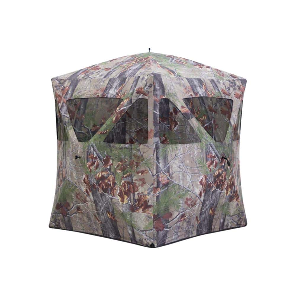 Barronett Blinds Radar pop-up ground blind in a woodland camo pattern with mesh windows