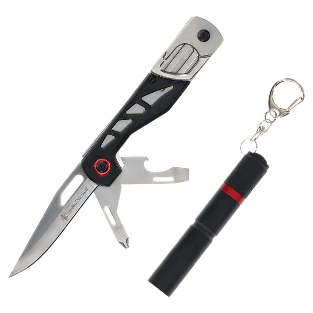 Smith & Wesson Multitool Folding Knife 3" Drop Point Blade Black with Light