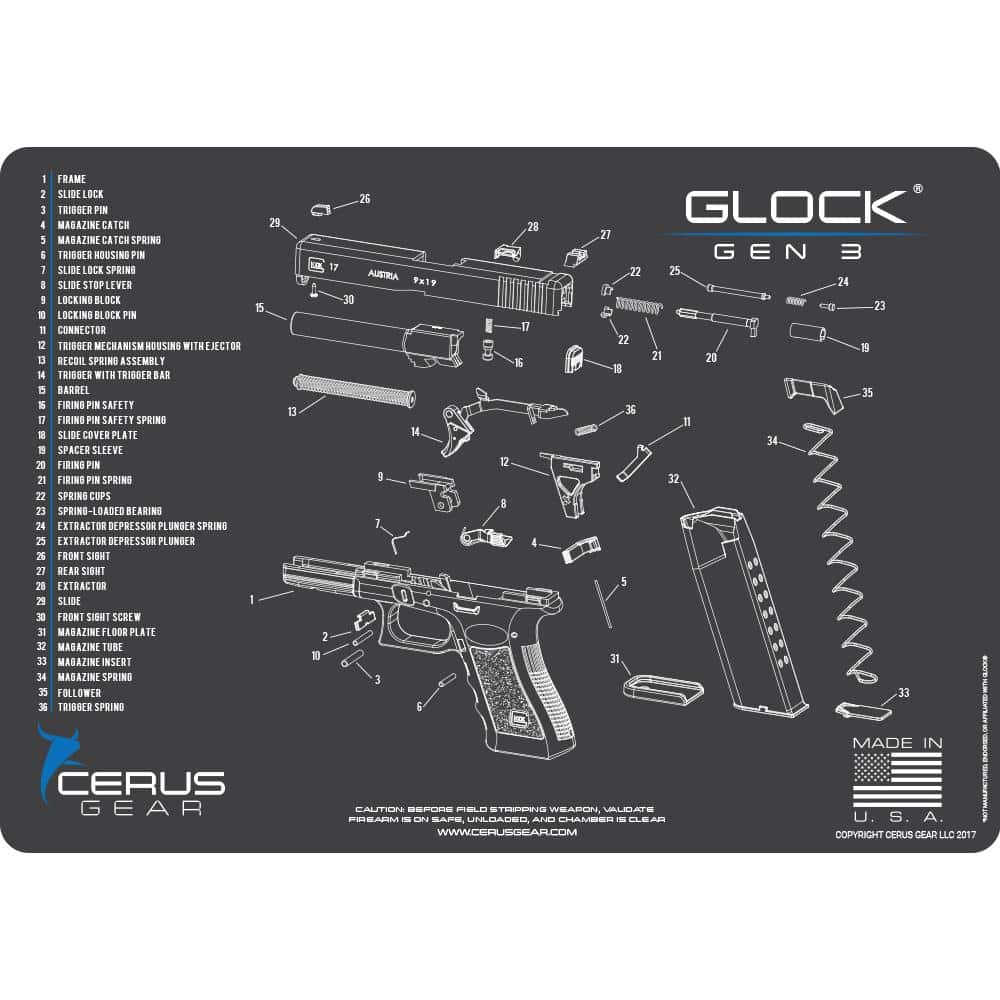 Cerus Gear 12x17 Glock Gen3 Schematic ProMat - Gray