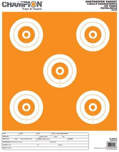 Champion Shotkeeper Targets White & Orange 5 Bull Large 12/Pack