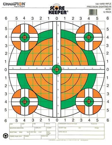 Champion Scorekeeper Targets Fluorescent Orange & Green Bull - 100 yd. Rifle Sight-In 12/Pack