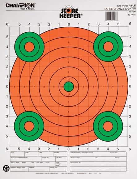 Champion Scorekeeper Targets Fluorescent Orange & Green Bull - 100 yd. Rifle Sight-In 12/Pack