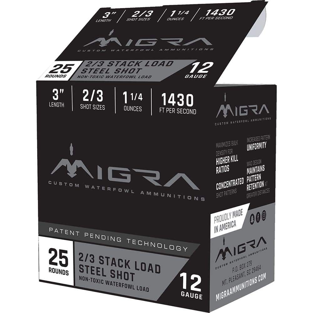 Migra Waterfowl Steel Shot Shot Shells 12 ga 3" 1-1/4 oz #2#3 1430 fps 25/ct