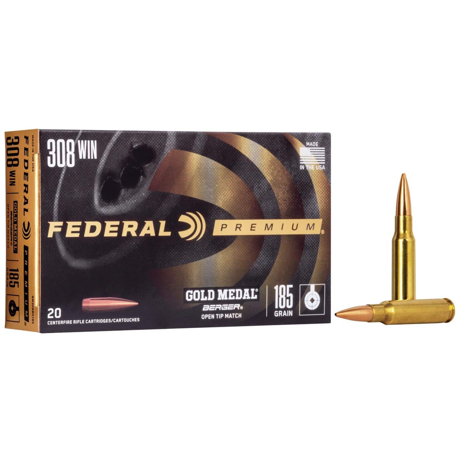 Federal Gold Medal Berger Juggernaut Rifle Ammunition .308 Win 185 gr OTM 2600 fps 20/ct