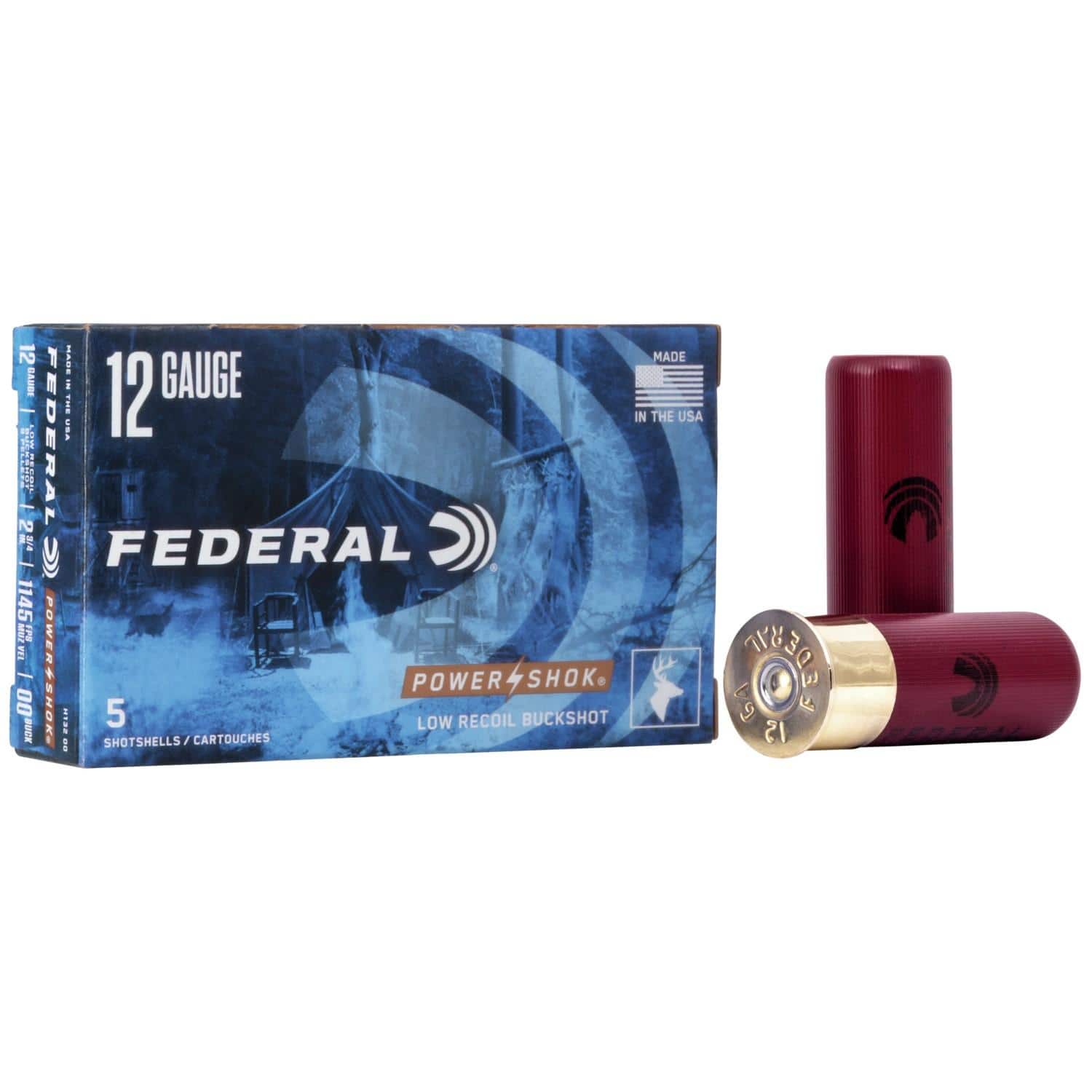 Federal Power-Shok Low Recoil Shotshells 12 ga 2-3/4" 9plts 1140 fps #00 5/ct