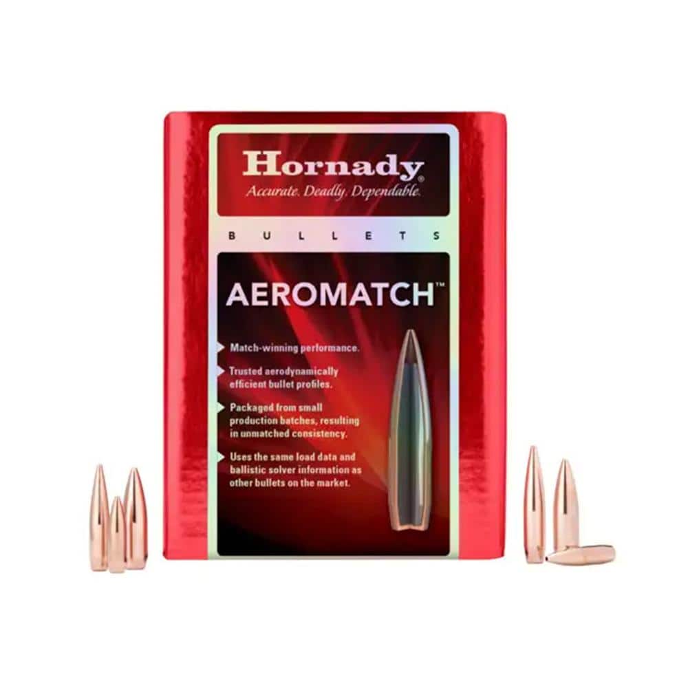 Hornady Aeromatch Rifle Bullets 22 CAL .224 77 HPBT W/C  (1-9") 100 RDS
