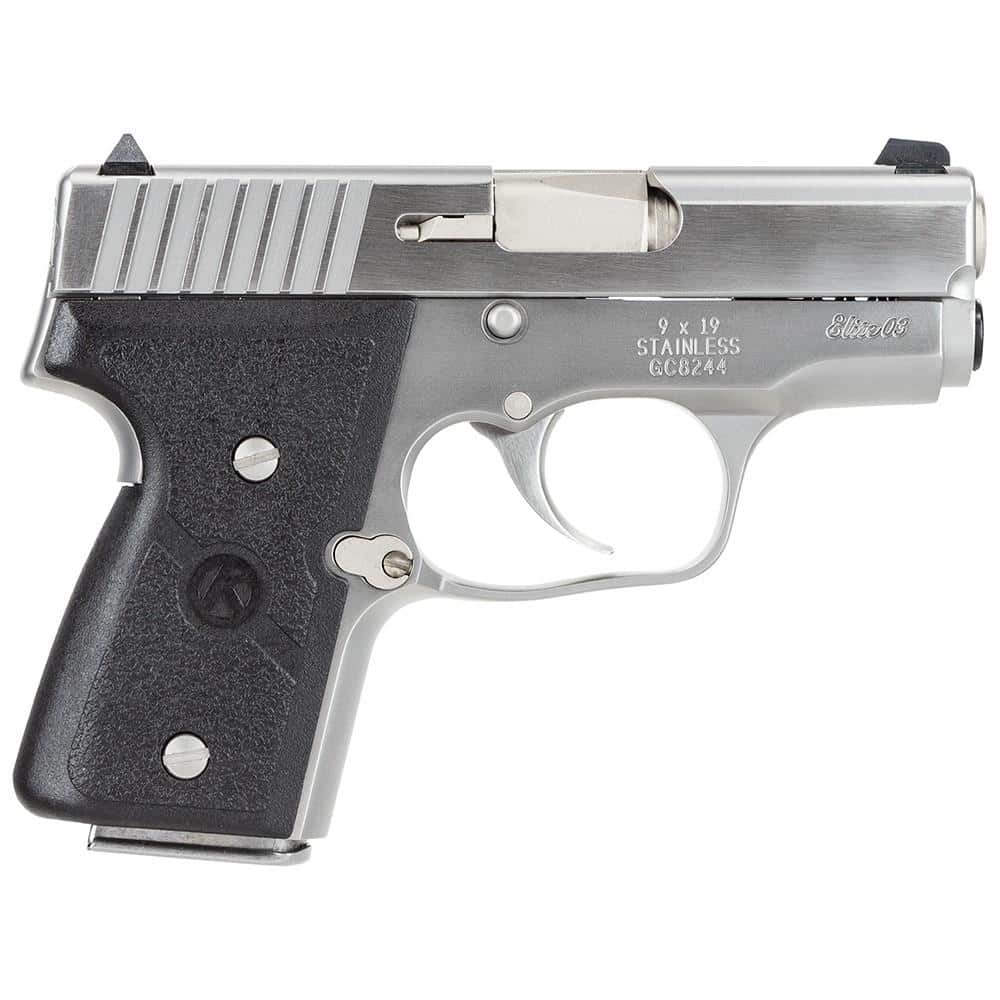 Kahr Arms MK9 Elite Handgun 9mm Luger 6rd (2) & 7rd (1) Magazines 3" Barrel Silver wil Black Checkered Grip CA Compliant