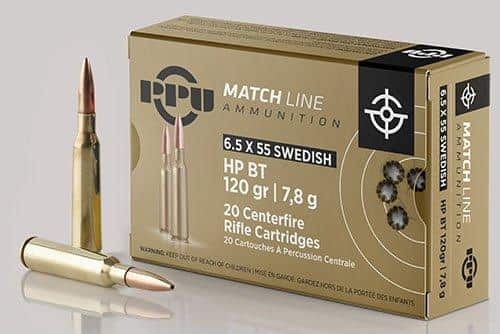 PPU Match Rifle Ammunition 6.5mm x 55 Swedish Match 120 gr HPBT 2723 fps 20/ct