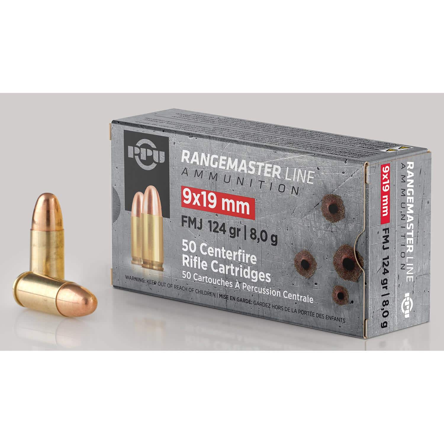 PPU Rangemaster Rifle Ammunition 9mm Luger 124gr FMJ 1263 fps 50/ct