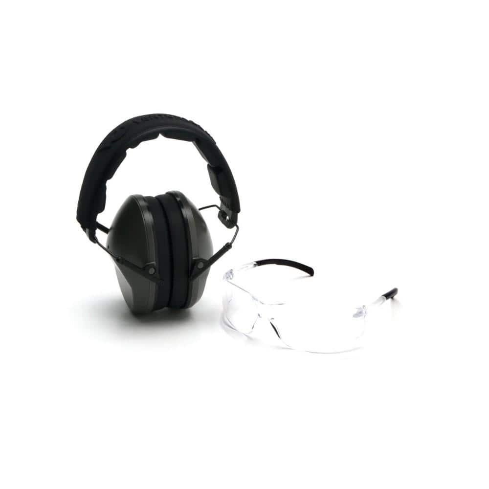 Pyramex Low-Profile Combo Kit Clear Shooting Glasses and Passive Earmuff 24dB OD Green