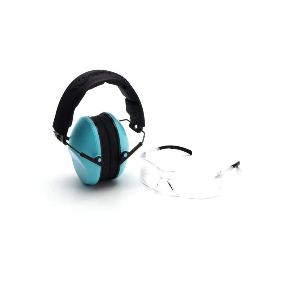 Pyramex Low-Profile Combo Kit Clear Shooting Glasses and Passive Earmuff 24dB Powder Blue