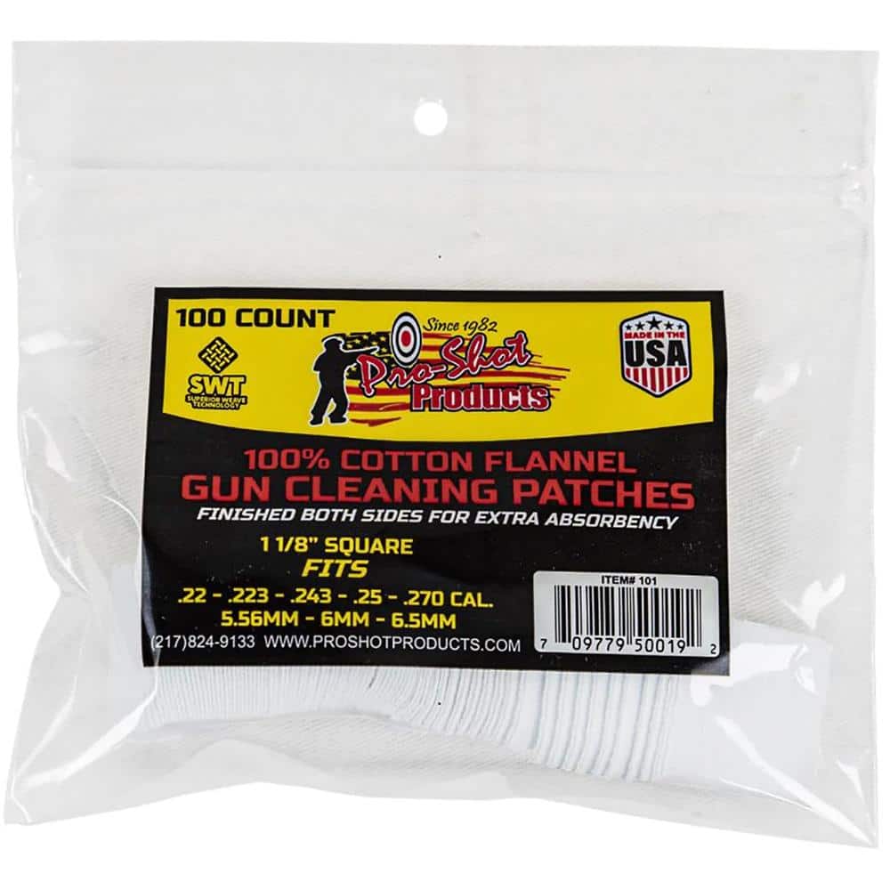 Pro-Shot 100% Cotton Flannel Patches .22 - .270 cal 100/ct