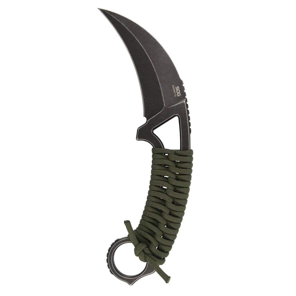 SOG Gambit XL Fixed Knife 4" Karambit Blade OD Green Box