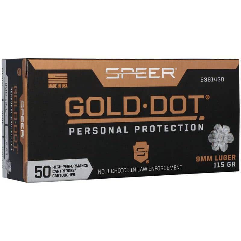 Speer Gold Dot Handgun Personal Protection Ammunition 9mm Luger 115gr JHP 1210 fps 50/ct
