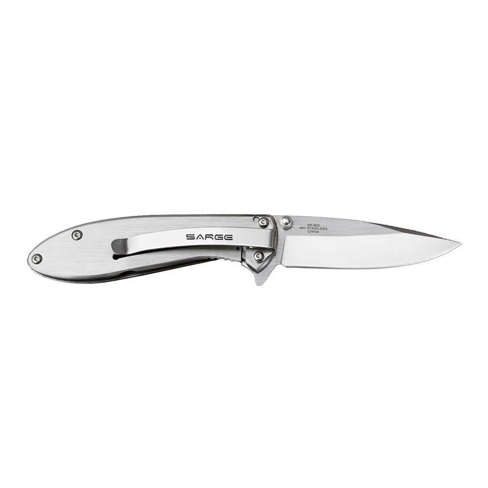Sarge Knives Hawk Swift Assist Folder Knife 3-1/8" Clip Point Blade Chrome
