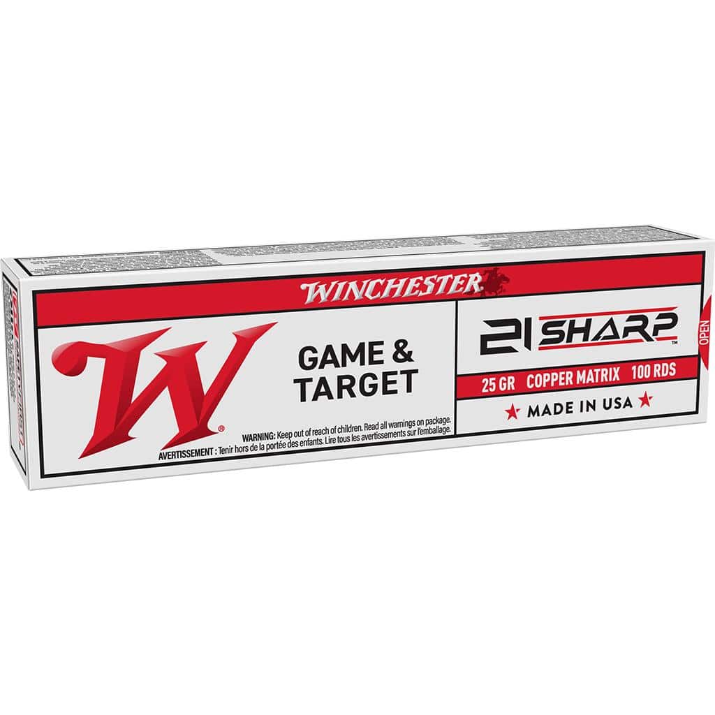 Winchester Game & Target Copper Matrix Rimfire Ammunition 21 Sharp 25gr Solid 1750fps 100/ct