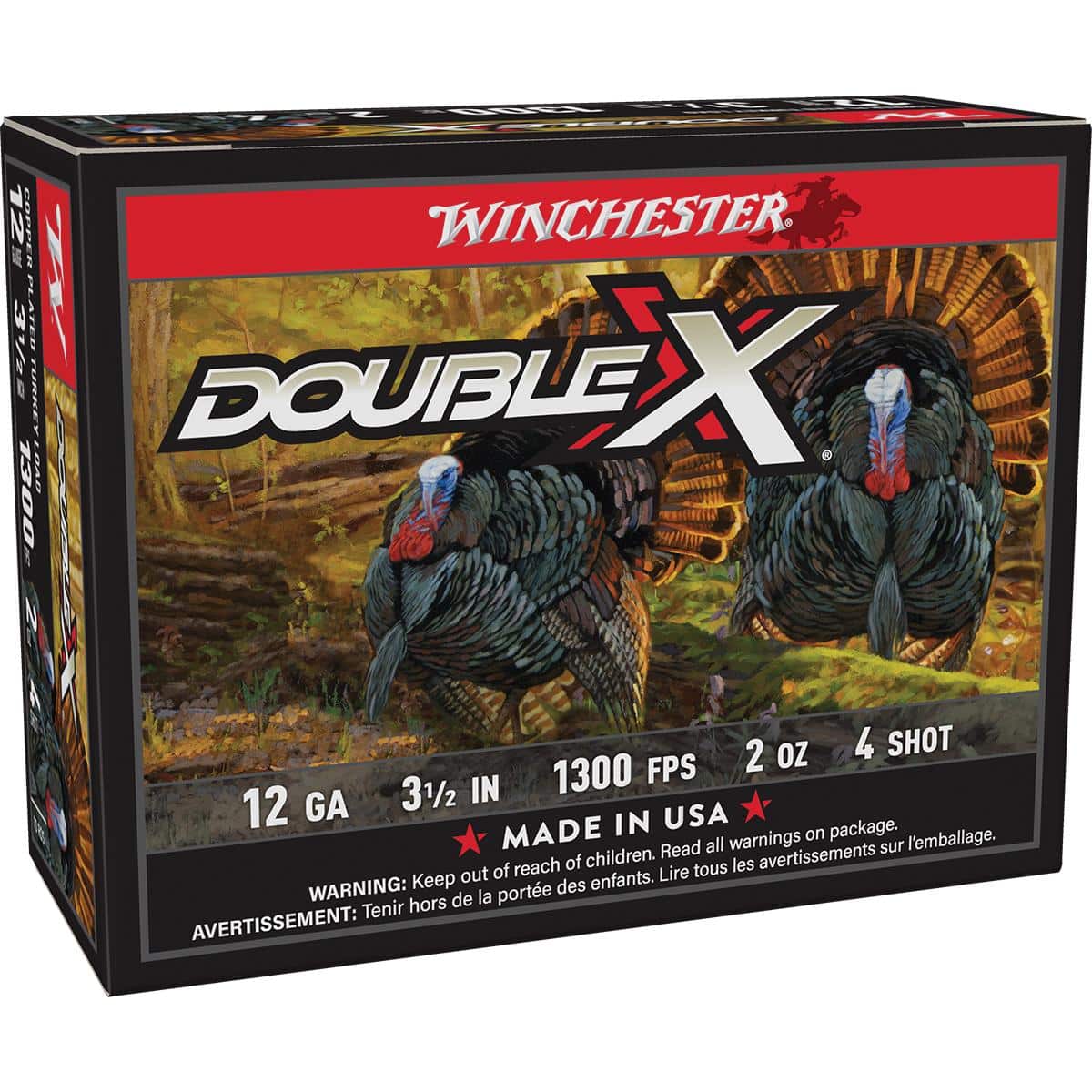 Winchester Double X Turkey Load Shotshells 12 ga 3.5" MAX 2 oz #4 1300 fps 10/ct