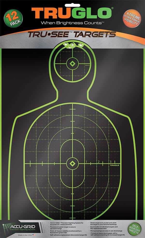 TRUGLO TRU-SEE Self Adhesive Targets - Handgun 12x18 Green 12 Pack