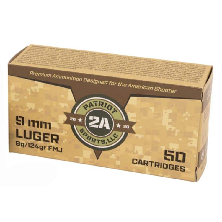 Patriot Sports Brass Case Handgun Ammunition 9mm Luger 124gr FMJ 1148 fps 50/ct
