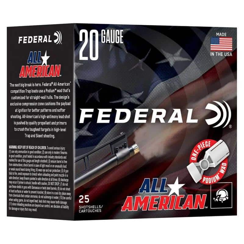 Federal All American Shotshells 20ga 2-3/4" 7/8oz 1200 fps #8 25/ct
