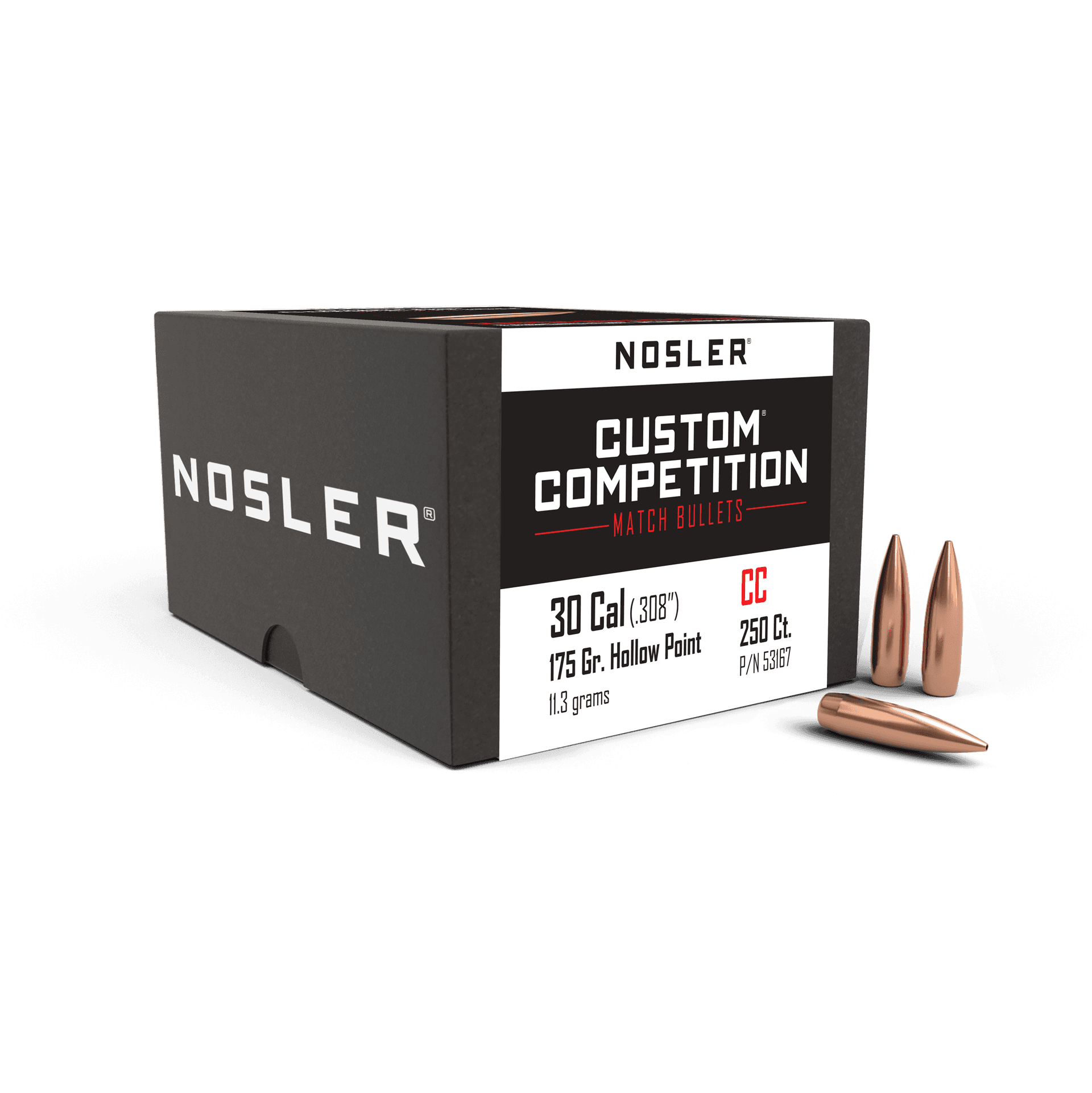 Nosler Custom Competition Rifle Bullets .30 cal .308" 175 gr HPBT 250/ct