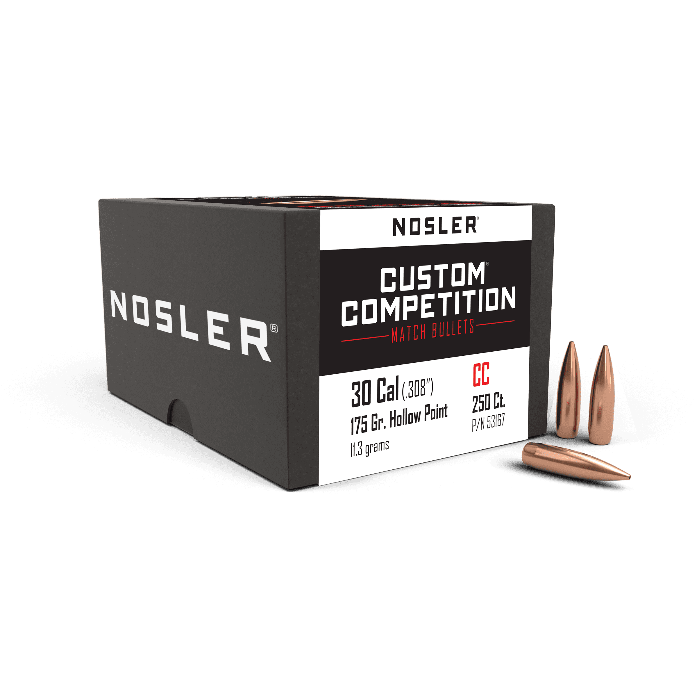 Nosler Custom Competition Rifle Bullets .30 cal .308" 175 gr HPBT 250/ct