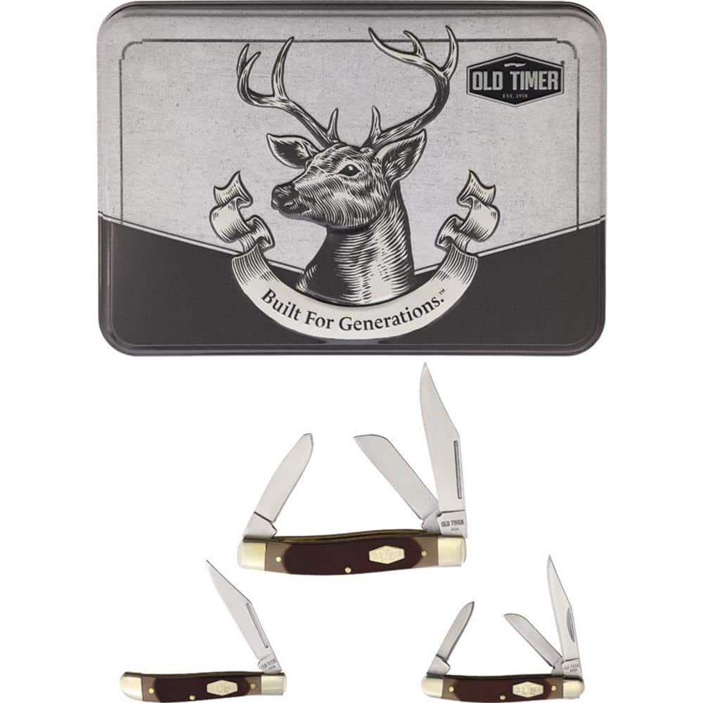 Old Timer Folding Knife Set with Tin
