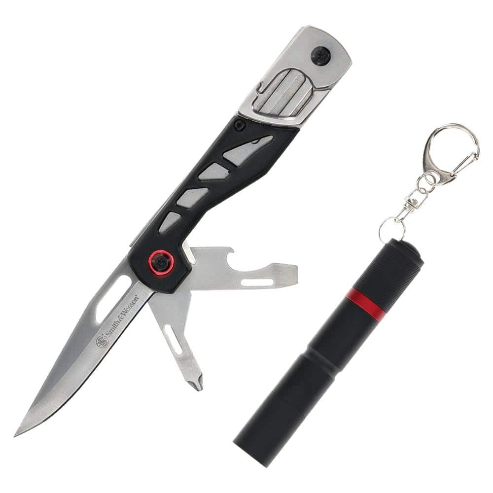 Smith & Wesson Multitool Folding Knife 3" Drop Point Blade Black with Light