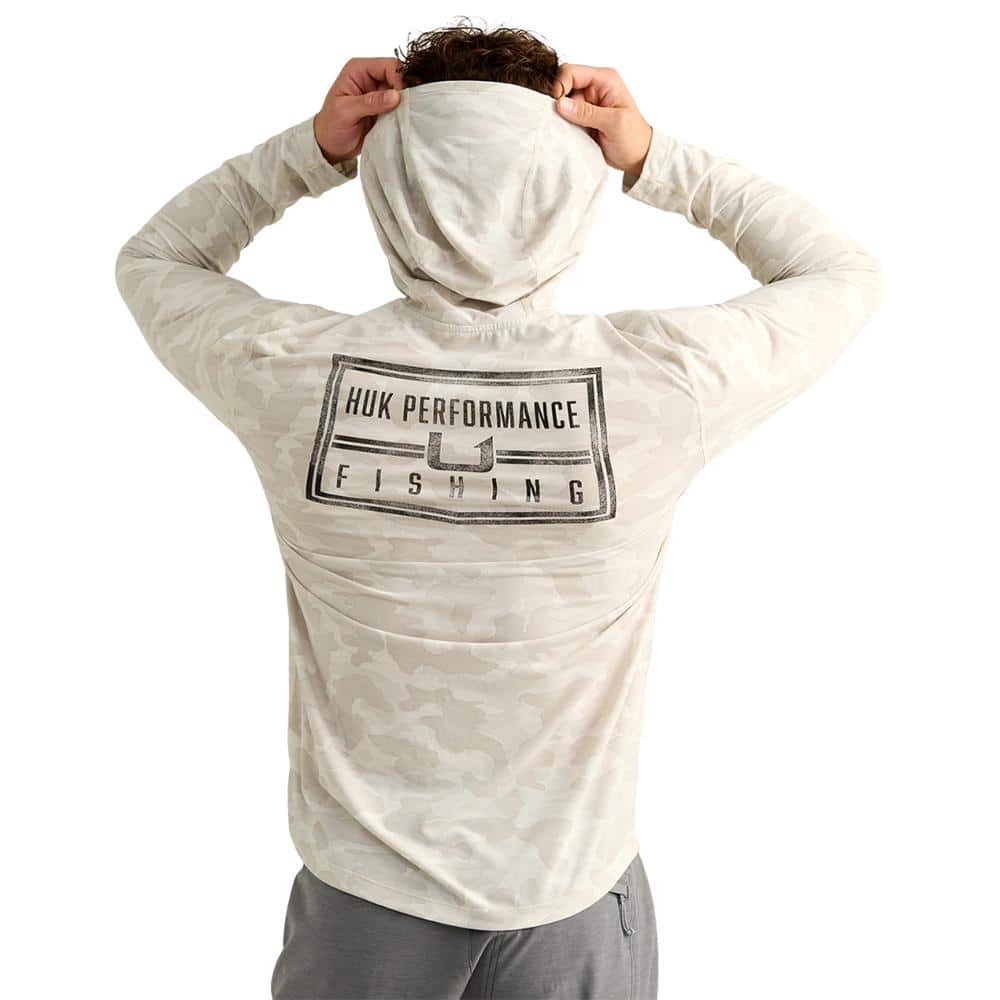 Huk Drift Performance Hoodie Long Sleeve Shirt Silver Birch Camo M