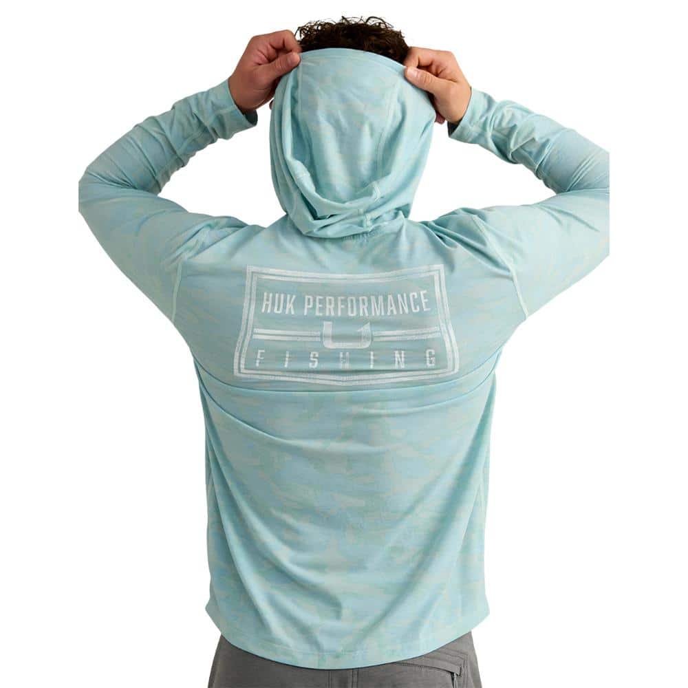 Huk Drift Performance Hoodie Long Sleeve Shirt Heron Blue S