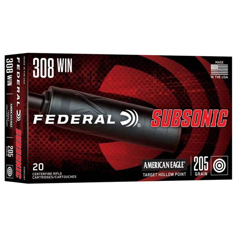 Federal Subsonic Rifle Ammunition .308 Win 205gr HP 1000 fps 20/ct