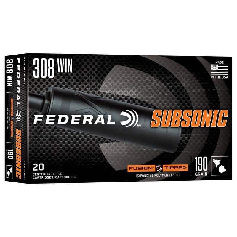 Federal Fusion Subsonic Rifle Ammunition .308 Win 190gr SP 1000 fps 20/ct