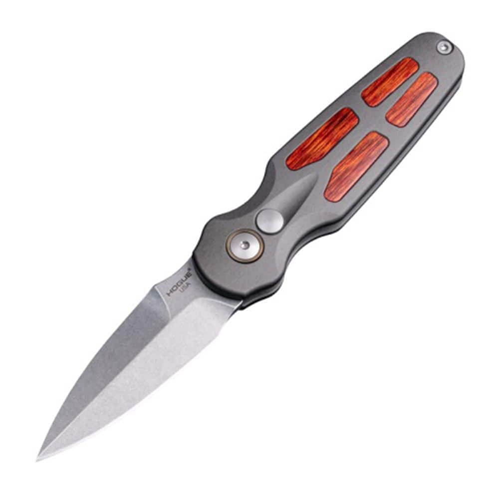 Hogue Ballista II Automatic Folder Knife 2-3/5 Spear Point Blade Grey with Cocobolo Inserts