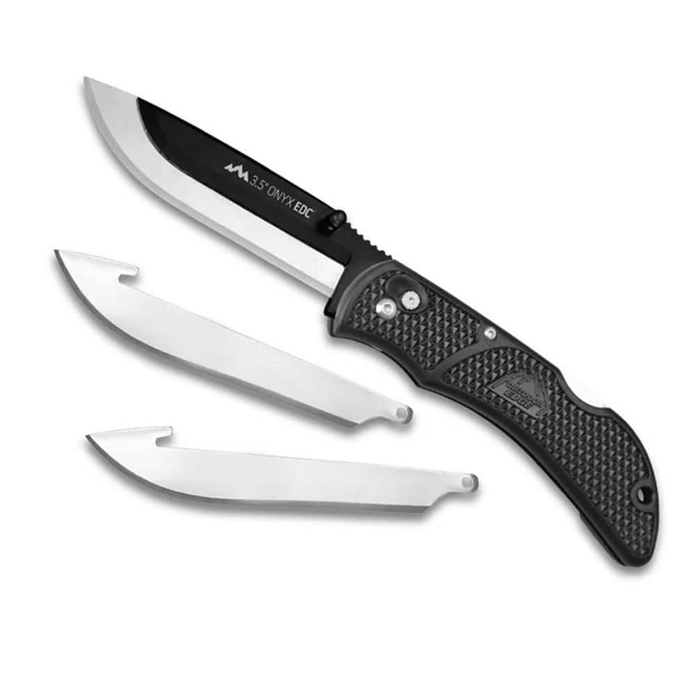 Outdoor Edge Onyx EDC Folding Knife 3-1/2" Drop Point Blades Black
