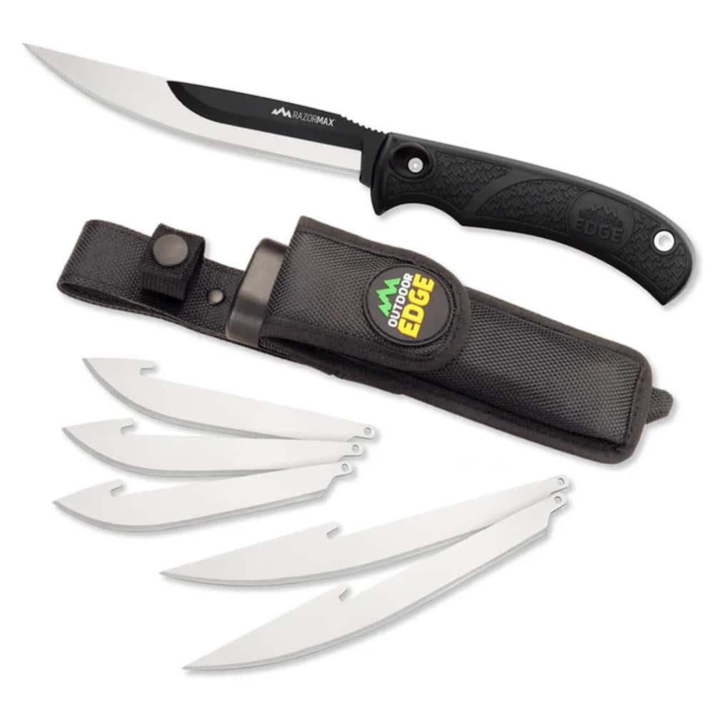 Outdoor Edge RazorMax Replaceable Fixed Knife 3-1/2" Drop Point Blade 5" Boning Blade Black