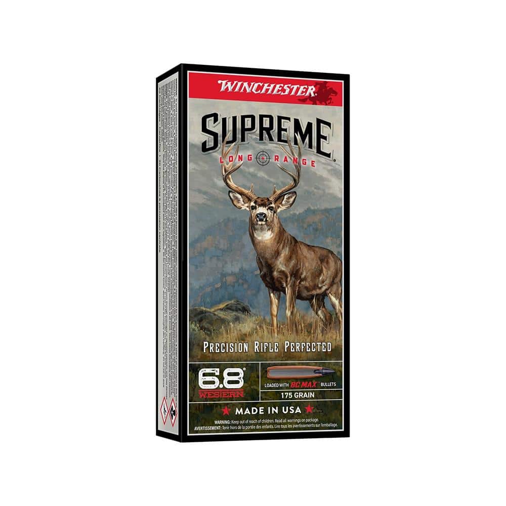 Winchester Supreme Long Range Rifle Ammunition 6.8 Western 175gr PT 20/ct
