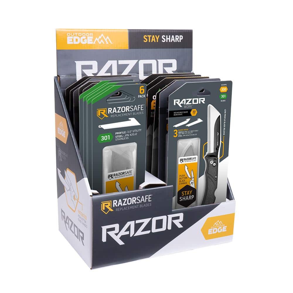 Outdoor Edge 3" Razor Work Knife Display PDQ 3"