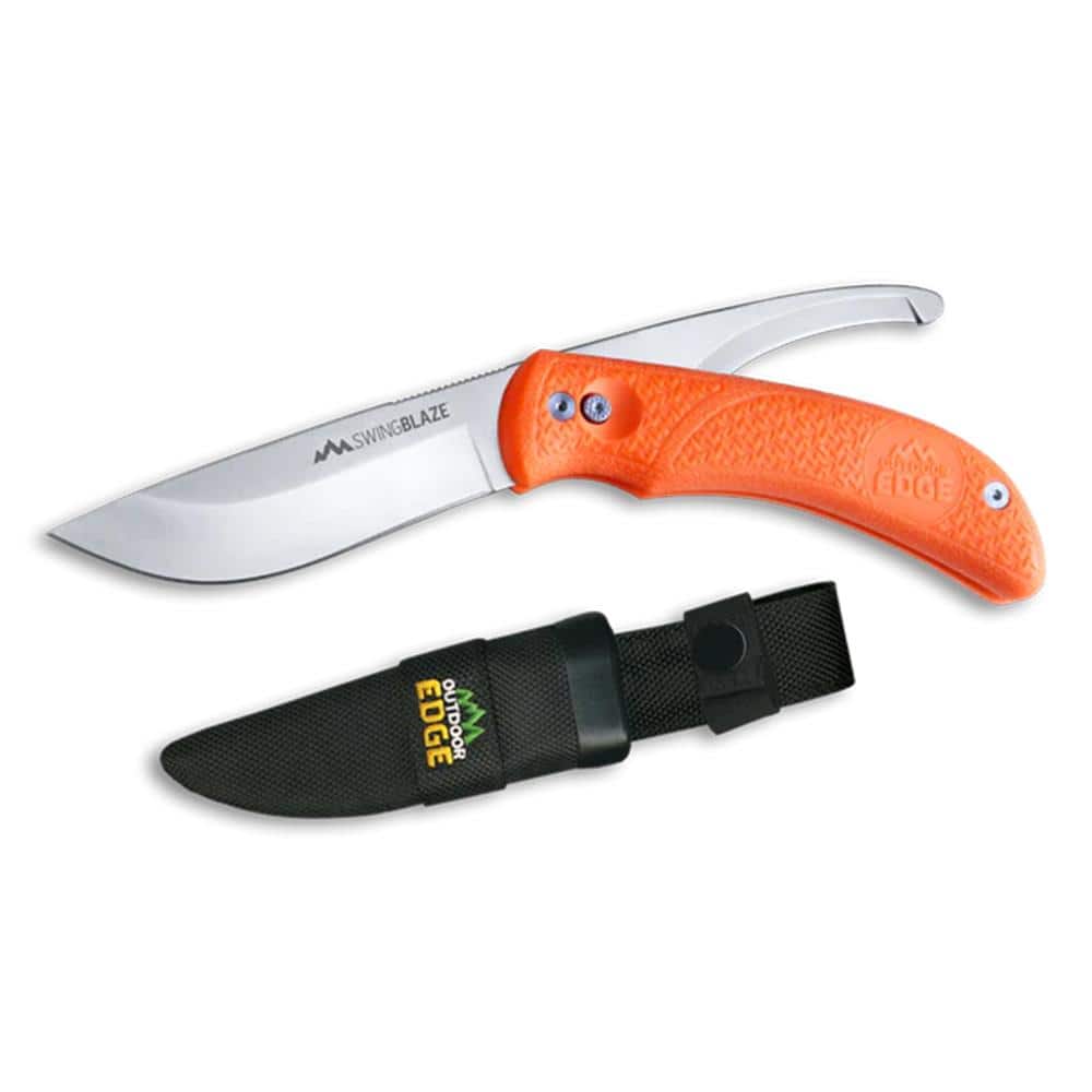 Outdoor Edge Swingblade Rotating Dual-Blade Hunting Knife 3-3/5" Drop Point Blade 3-1/5" Gutting Orange