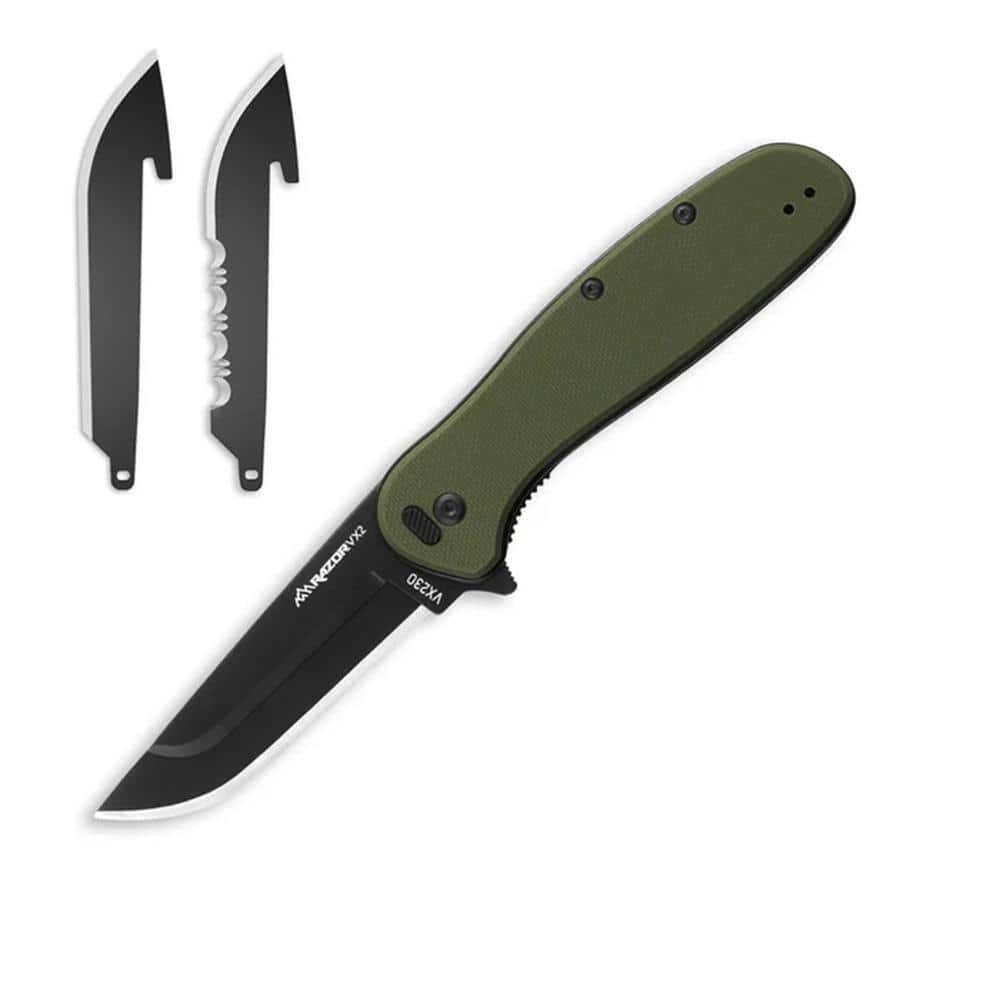 Outdoor Edge Razor VX2 Replaceable Blade Folding Knife 3" Drop Point Blade Green