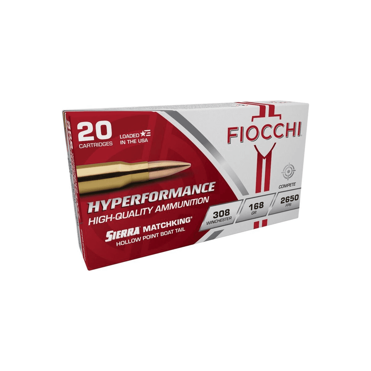 FIOCCHI Hyperformance MatchKing Rifle Ammunition 308 Win 168gr OTM 2650 fps 20/ct