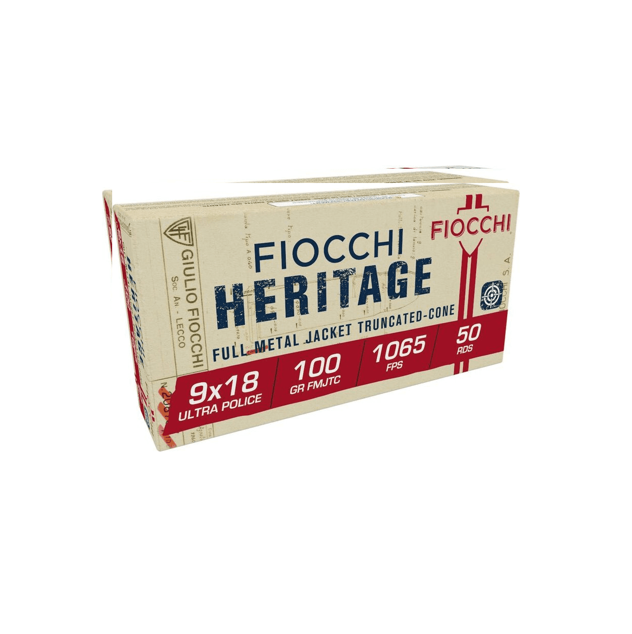 FIOCCHI Heritage Handgun Ammunition 9X18 Ultra Police 100gr FMJ 1065 fps 50/ct