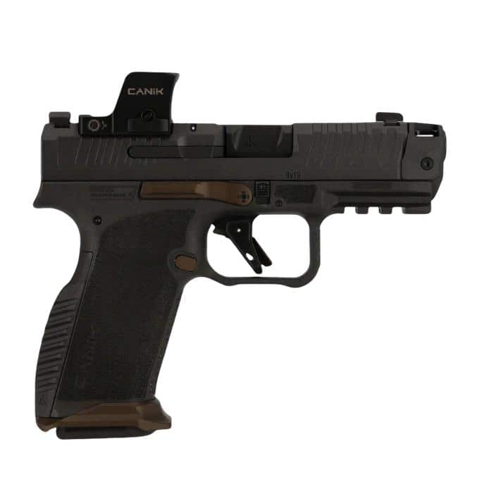 Canik Prime Radian Handgun 9mm Luger 17rd Magazines(2) 3.83" Comp Barrel Optic Ready Grey W/Onyx Red Dot