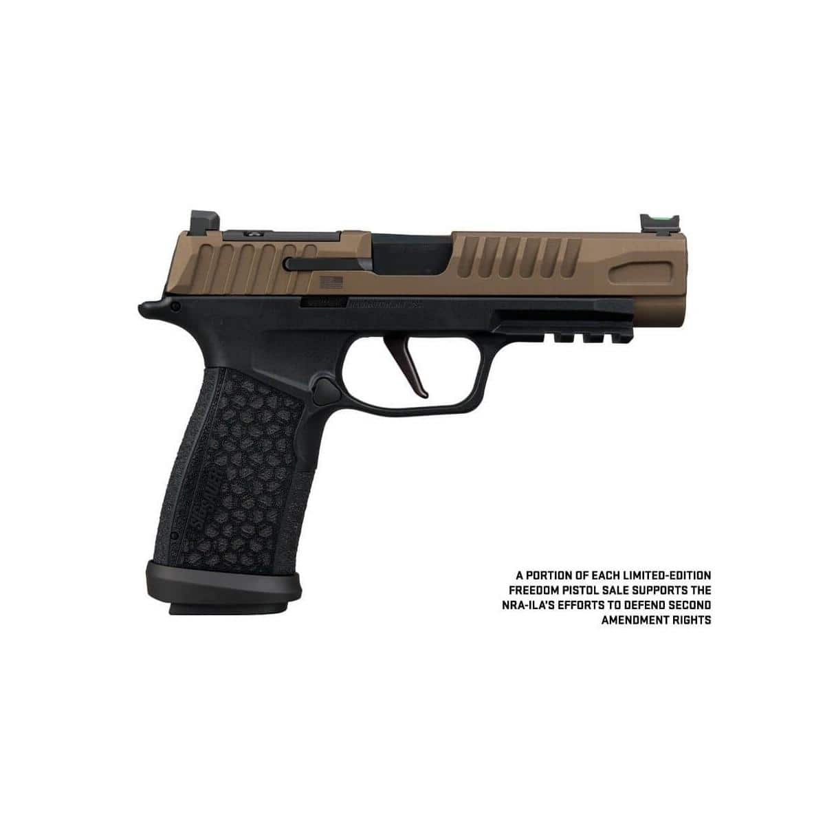 P365 Fuse Freedom 9MM 17 Rd (1) & 21rd (2) Magazines 4.3" Barrel X-Series 2-Tone Bronze and w/ Black Fiber Optic Front Sight & Black Rear LXG GRIP Optic Ready