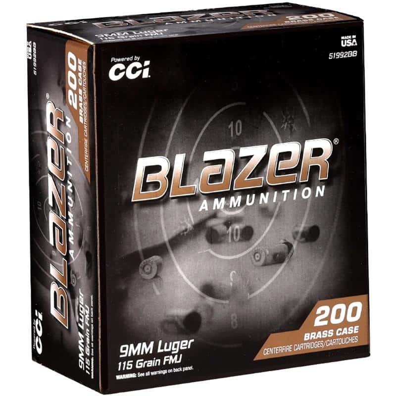 CCI Blazer Brass Handgun Ammunition 9mm Luger 115gr FMJ 1145 fps 200/ct