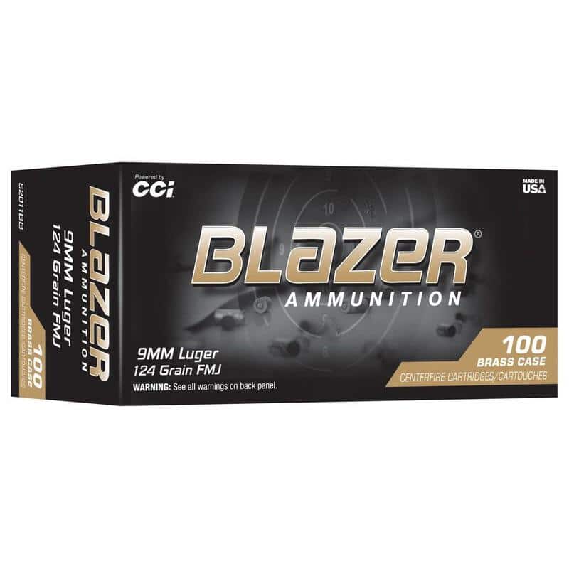 CCI Blazer Brass Handgun Ammunition 9mm Luger 125gr FMJ 1090 fps 100/ct Trayed