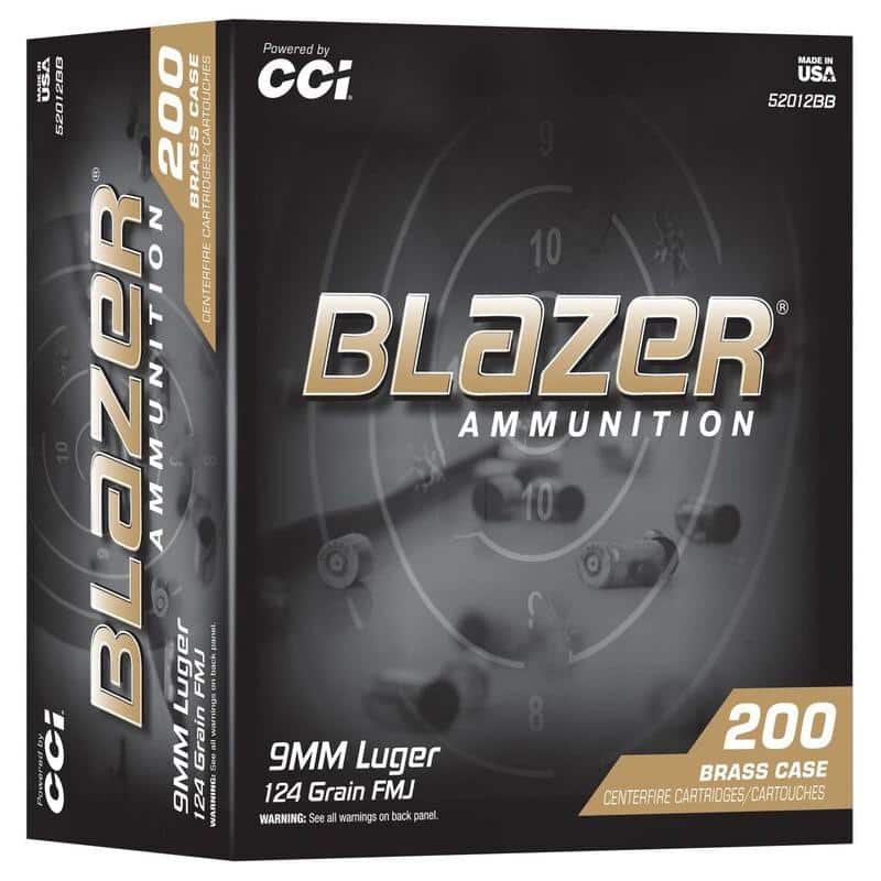 Blazer Brass Handgun Ammunition 9mm Luger 124gr FMJ 1090 fps 200/ct (Trayed)