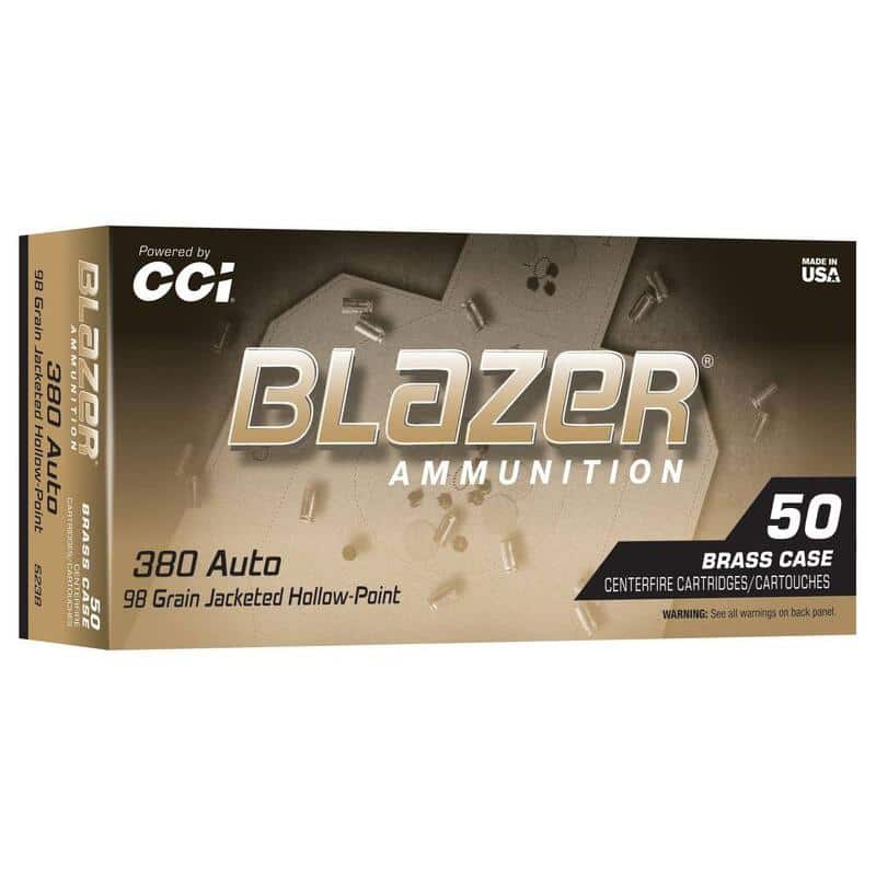 CCI Blazer Brass Handgun Ammunition .380 Auto 98gr JHP 920fps 50/ct