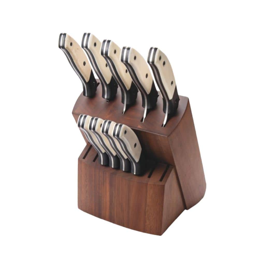 Bear & Son 10 Piece Block Set Fixed Kitchen Knives White Smooth Bone with Walnut Block